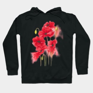 Red Poppies in Watercolour Hoodie